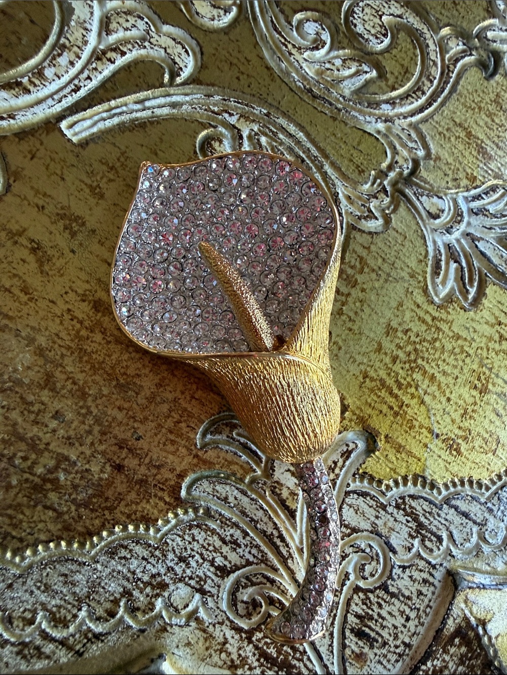 Vintage Nolan Miller Glamour Collection Crystal Pave Calla Lily Brooch Pin